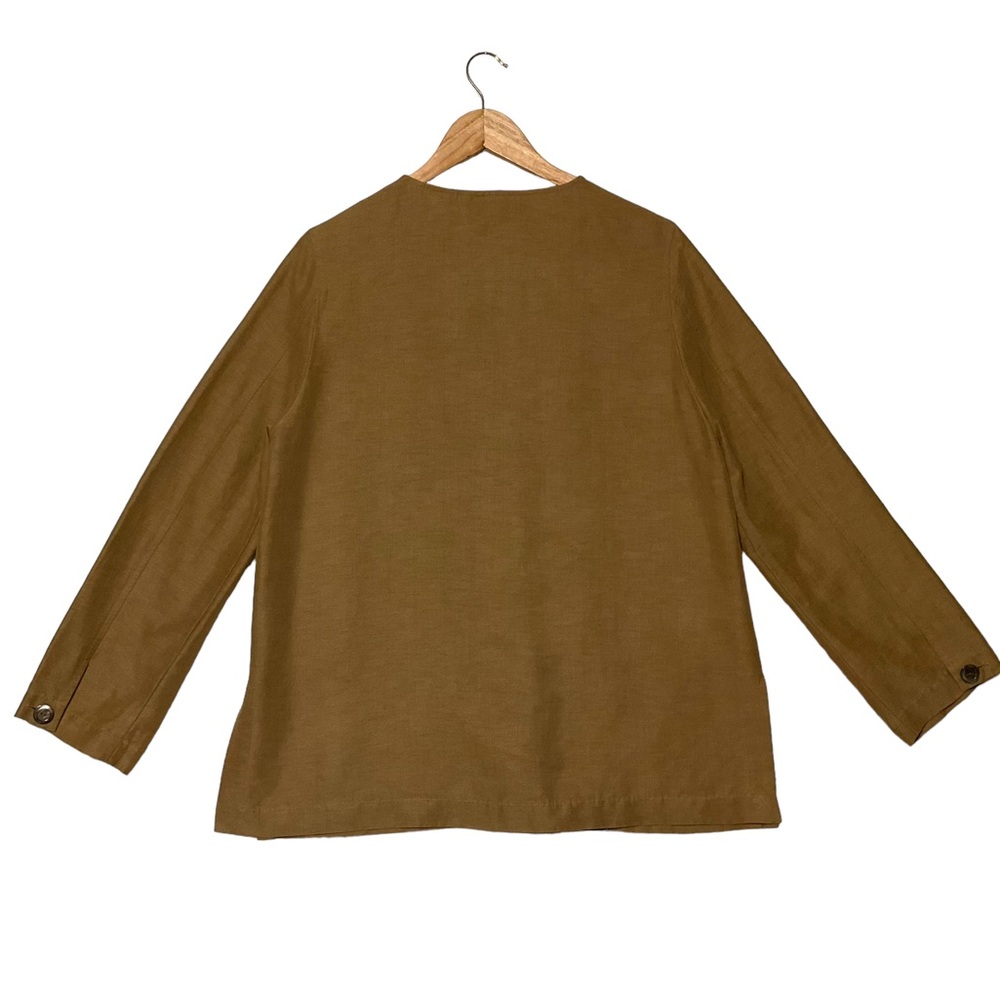 vtg COUNTY ROAD sz X Small Blazer Jacket Pockets Minimalist Linen Silk Gold + - Picture 4 of 6
